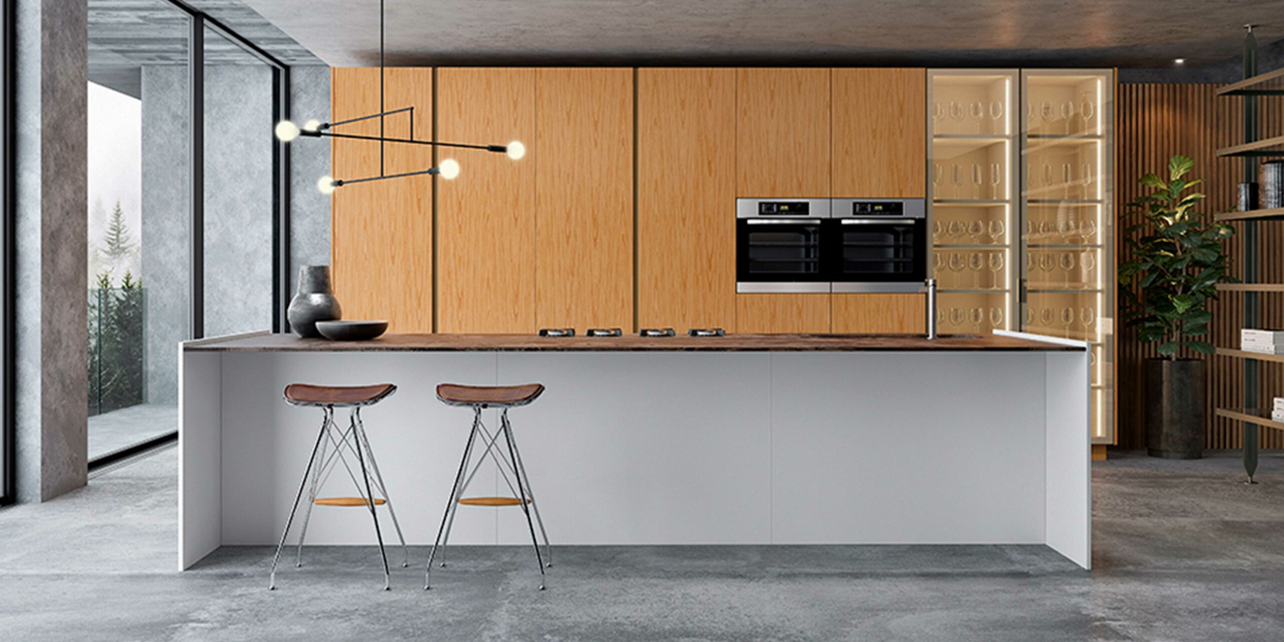 A sleek, minimalist Italian kitchen in a high-end setting.
