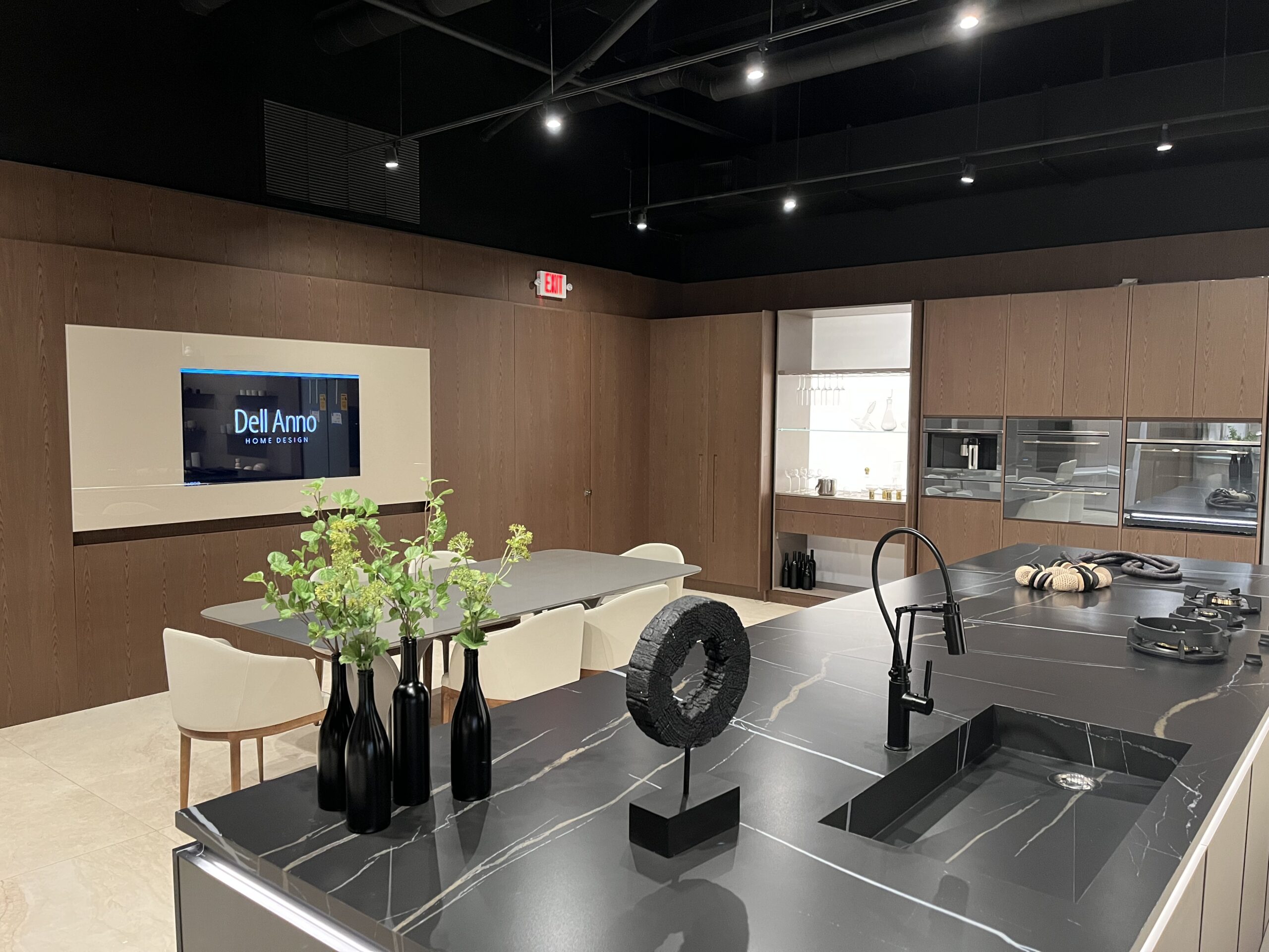 A detail of a waterfall edge countertop.